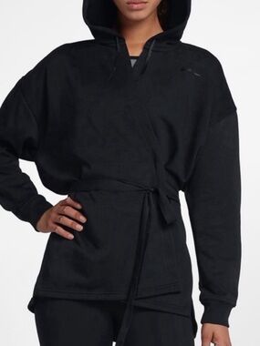 NIKE WOMENS DRI FIT WRAP HOODED SWEATER BLACK LARGE